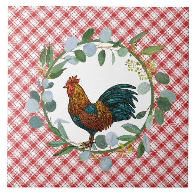 Eucalyptus Wreath & Rooster Farmhouse  Tile (Front)