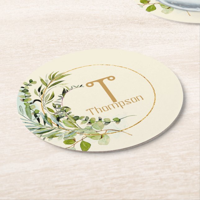 Eucalyptus Wreath  Round Paper Coaster (Angled)