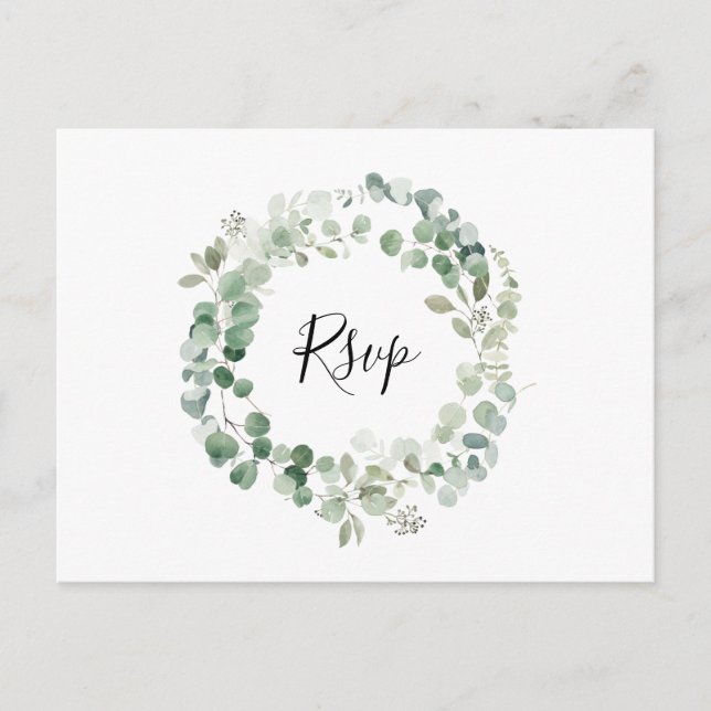 Eucalyptus Wreath RSVP Postcard with Meal Choice (Front)