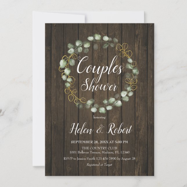 Eucalyptus Wreath Rustic Couples Shower Invitation (Front)