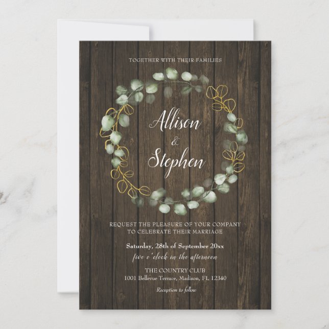 Eucalyptus Wreath Rustic Wedding Invitation (Front)