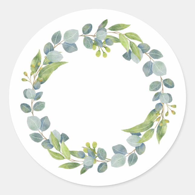 Eucalyptus Wreath Wedding Envelope Seals-Set Of 20 Classic Round Sticker (Front)