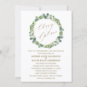 Eucalyptus Wreath Wedding Gold Change Of Plans Invitation