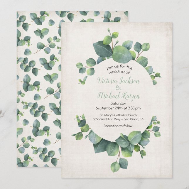 Eucalyptus Wreath Wedding Invitation (Front/Back)
