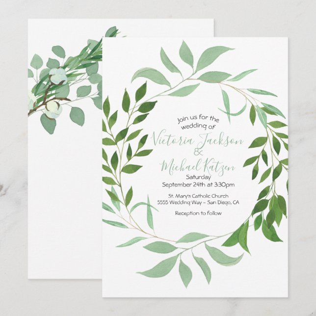 Eucalyptus Wreath Wedding Invitation (Front/Back)