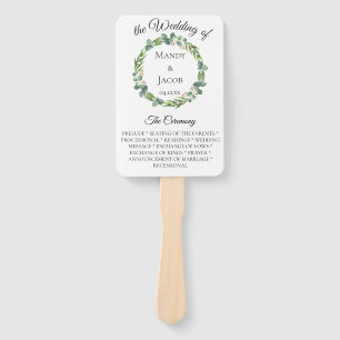 Eucalyptus Wreath Wedding Program Hand Fan