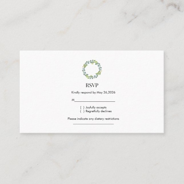 Eucalyptus Wreath Wedding RSVP  Business Card (Front)