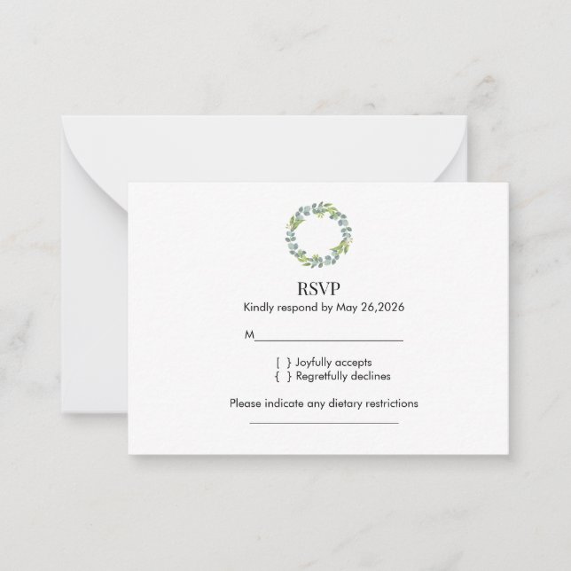 Eucalyptus Wreath Wedding RSVP  Card (Front)