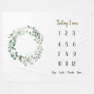 Eucalyptus wreathe Baby 1st year Milestone Fleece Blanket