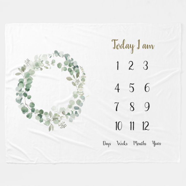 Eucalyptus wreathe Baby 1st year Milestone    Fleece Blanket (Front (Horizontal))