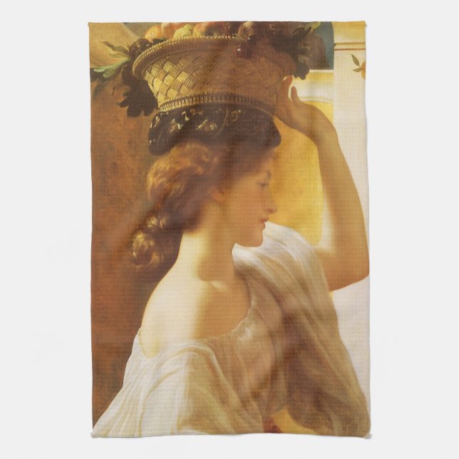 Eucharis - Girl With a Basket of Fruit by Leighton Tea Towel (Vertical)