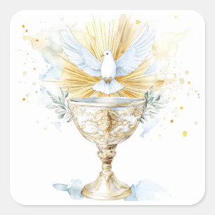 Eucharist Chalice Holy Spirit Dove First Communion Square Sticker