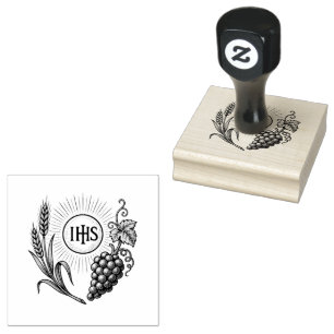 Eucharist with Wheat and Grapes Catholic  Rubber Stamp
