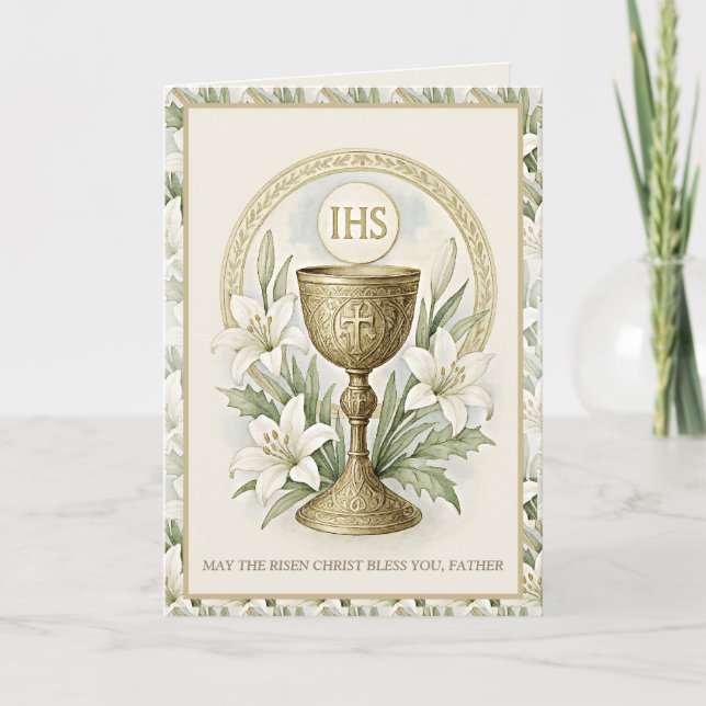 Eucharistic Easter Lilies Catholic Priest Holiday Card (Front)