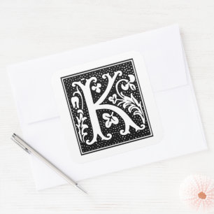 Euclid Capital Letter K on White Square Sticker