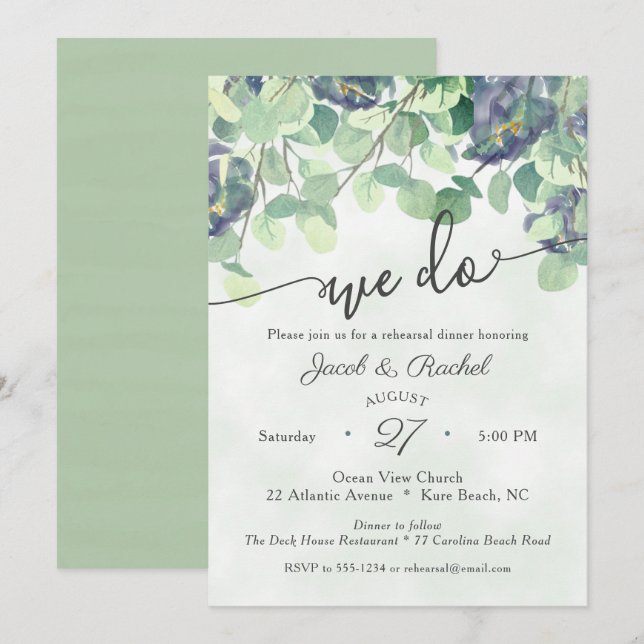 Eucualyptus Greenery WE DO Floral Rehearsal Dinner Invitation (Front/Back)