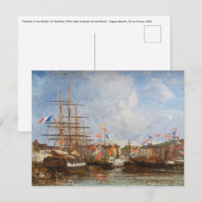 Eugene Boudin - Festival in the Harbour of Honfleu Postcard (Front/Back)