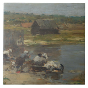 Eugene Boudin - Washerwomen at the Edge Tile