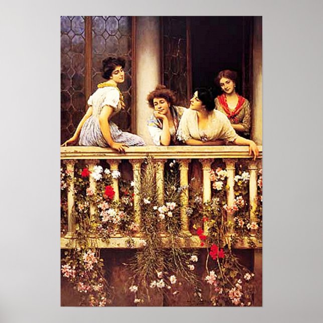 Eugene de Blaas - Balcony Academicism Painting Poster (Front)