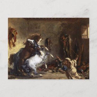 Eugene Delacroix- Arab Horses Fighting in a Stable Postcard
