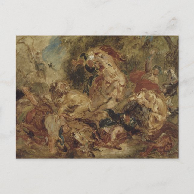 Eugene Delacroix - The Lion Hunt Postcard (Front)