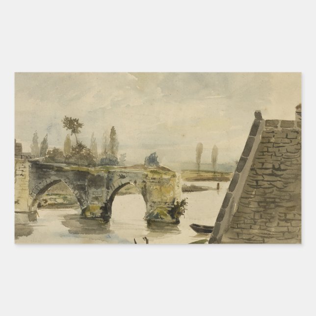 Eugene Delacroix - The Old Bridge at Nantes Rectangular Sticker (Front)