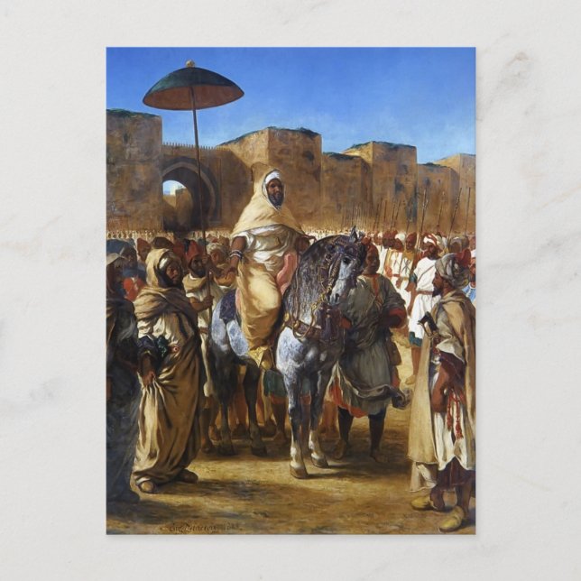 Eugene Delacroix- The Sultan of Morocco leaving Postcard (Front)