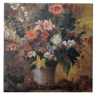 Eugene Delacroix Vintage Bouquet of Flowers Tile