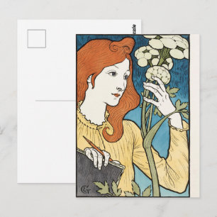 Eugene Grasset Art Nouveau Woman Drawing Flowers Postcard