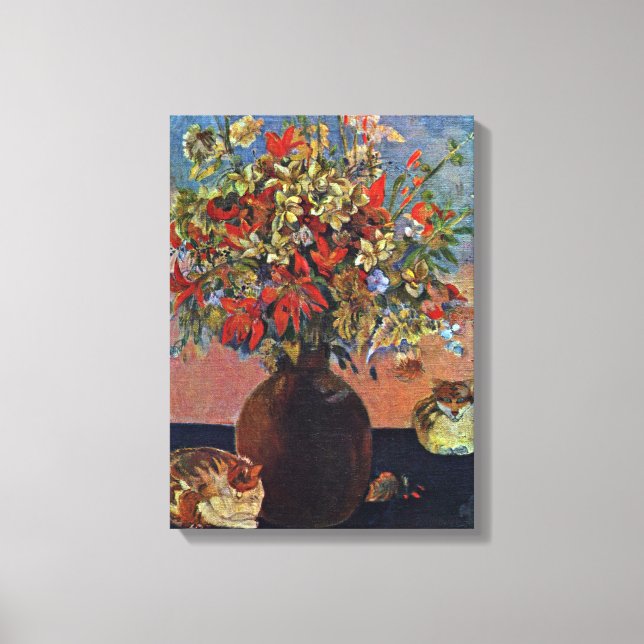 Eugene Henri Paul Gauguin - flowers and cats Canvas Print (Front)