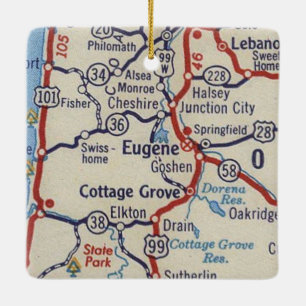 Eugene OR Vintage Map Ceramic Ornament