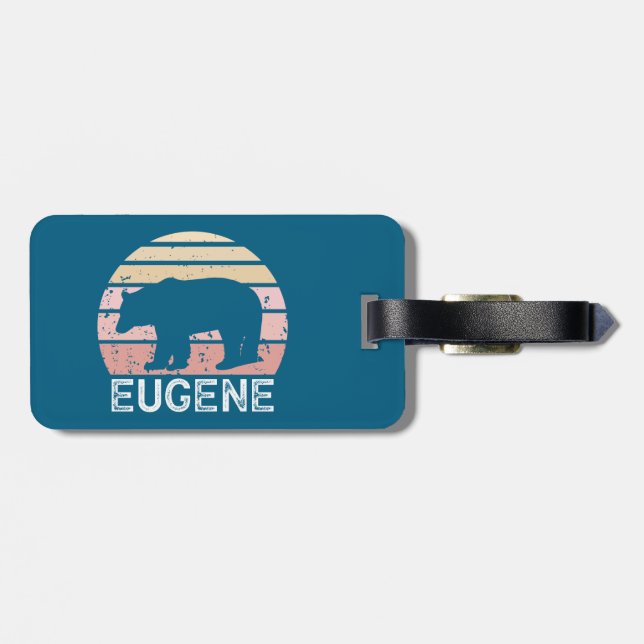 Eugene Oregon Retro Bear Luggage Tag (Back Horizontal)