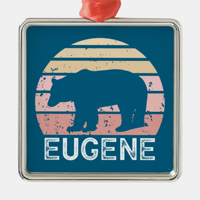 Eugene Oregon Retro Bear Metal Tree Decoration (Front)