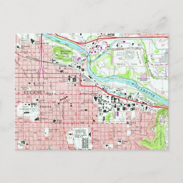 Eugene University of Oregon Vintage Map  Postcard (Front)