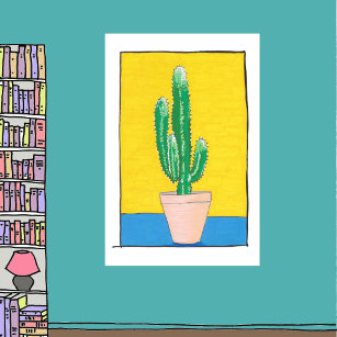 Euphorbia Cactus drawing, simple, modern, quirky Poster