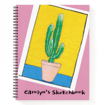 Euphorbia cactus in a pot, your name, sketchbook