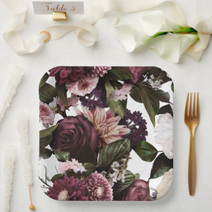 Euphoria Black Floral Wedding Paper Plates