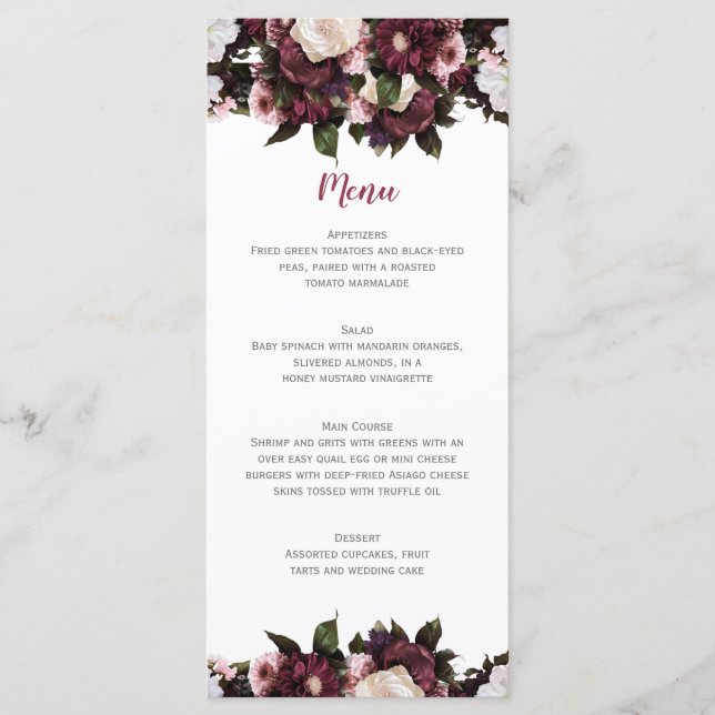 Euphoria Burgundy and Pink Floral Bouquet Wedding Menu (Front)