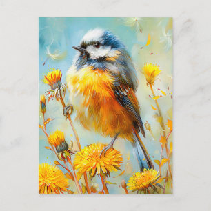 Eurasian Blue Tit in Impressionistic Landscape Postcard
