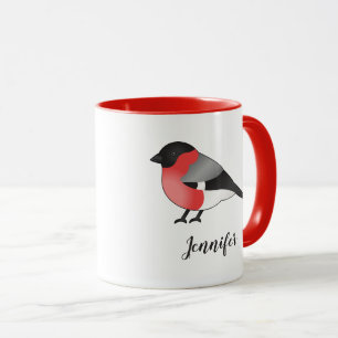 Eurasian Bullfinch Cute Cartoon Bird & Custom Name Mug