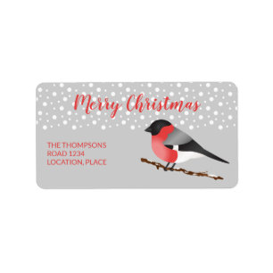 Eurasian Bullfinch Merry Christmas Personalizable Label