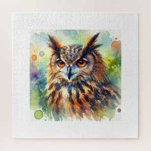 Eurasian eagle owl 180924AREF150 - Watercolor Jigsaw Puzzle