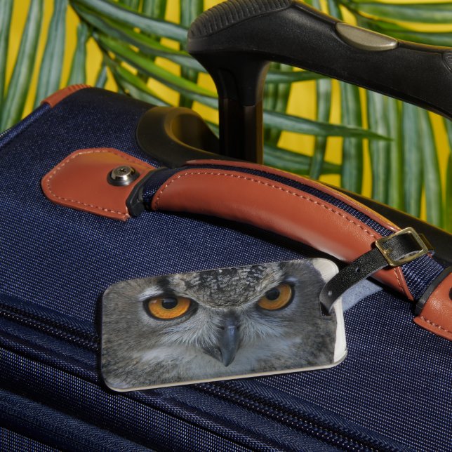 Eurasian Eagle Owl Orange Eyes Luggage Tag (Front Insitu 3)