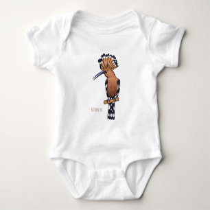 Eurasian hoopoe bird cartoon illustration baby bodysuit
