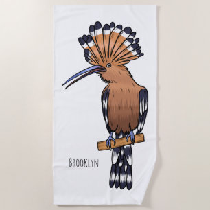 Eurasian hoopoe bird cartoon illustration beach towel