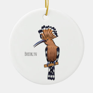 Eurasian hoopoe bird cartoon illustration ceramic tree decoration