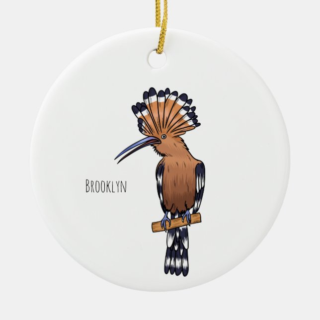 Eurasian hoopoe bird cartoon illustration ceramic tree decoration (Front)