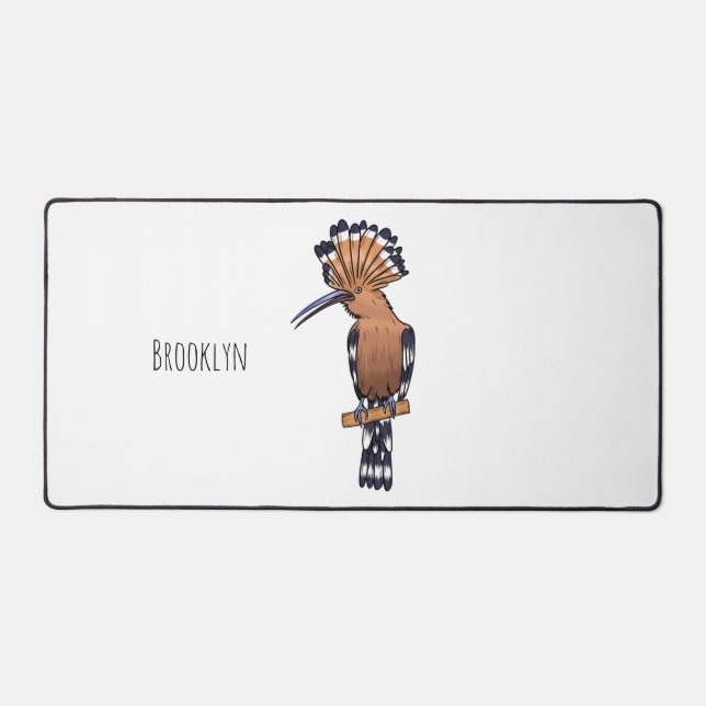 Eurasian hoopoe bird cartoon illustration desk mat (Front)