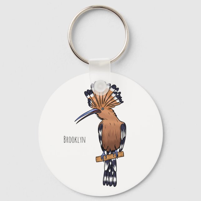 Eurasian hoopoe bird cartoon illustration key ring (Front)