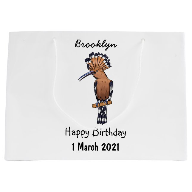 Eurasian hoopoe bird cartoon illustration large gift bag (Front)